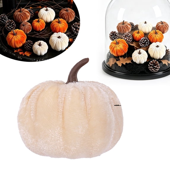 Clearance Sale! Velvet Pumpkin Set of 2, 8cm Fall Artificial Pumpkins in Cream, Farmhouse Table Centerpiece for Thanksgiving Halloween Decor