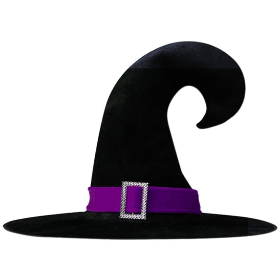 Clearance Sale | Velvet Witch Hat with Bent Tip and Belt, Adult Cosplay Accessory for Halloween Costume