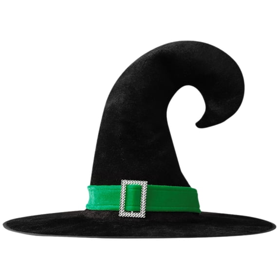 Clearance Sale | Velvet Witch Hat with Bent Tip and Belt, Adult Cosplay Accessory for Halloween Costume