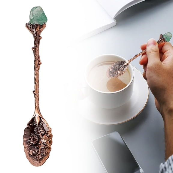 Clearance Sale Vintage Floral Carved Teaspoon Set - 11cm, Food-Grade Stainless Steel with Natural Crystal, for Tea/Coffee/Desserts (8 Pack)