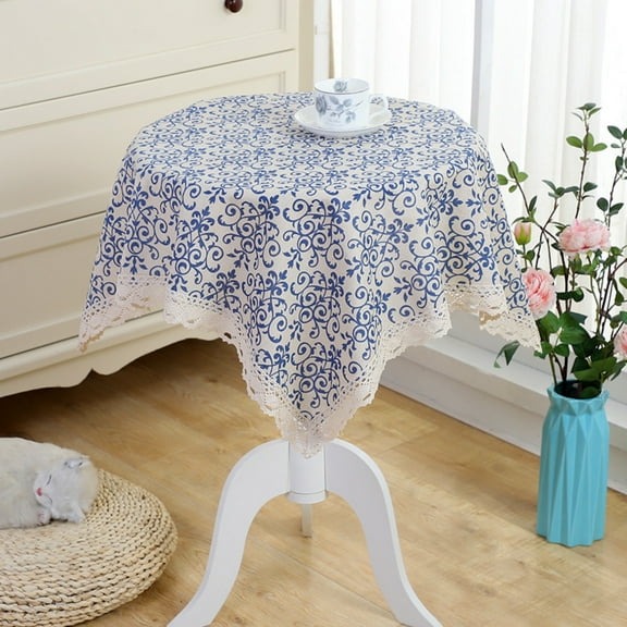 Clearance Sale!Vintage Washable Cotton Fabric Tablecloth with Macrame Lace for Dinner Picnic,Rustic Square Tablecloth for Bedside Table,Coffee Teapoy,Table Cover(41.33 Inch x 41.33 Inch)