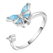 Clearance Sale! WEANT Womens 925 Sterling Silver Adjustable Butterfly Thumb Ring Stress Rotation Anxiety Rings Women's Jewelry, Silver, One Size