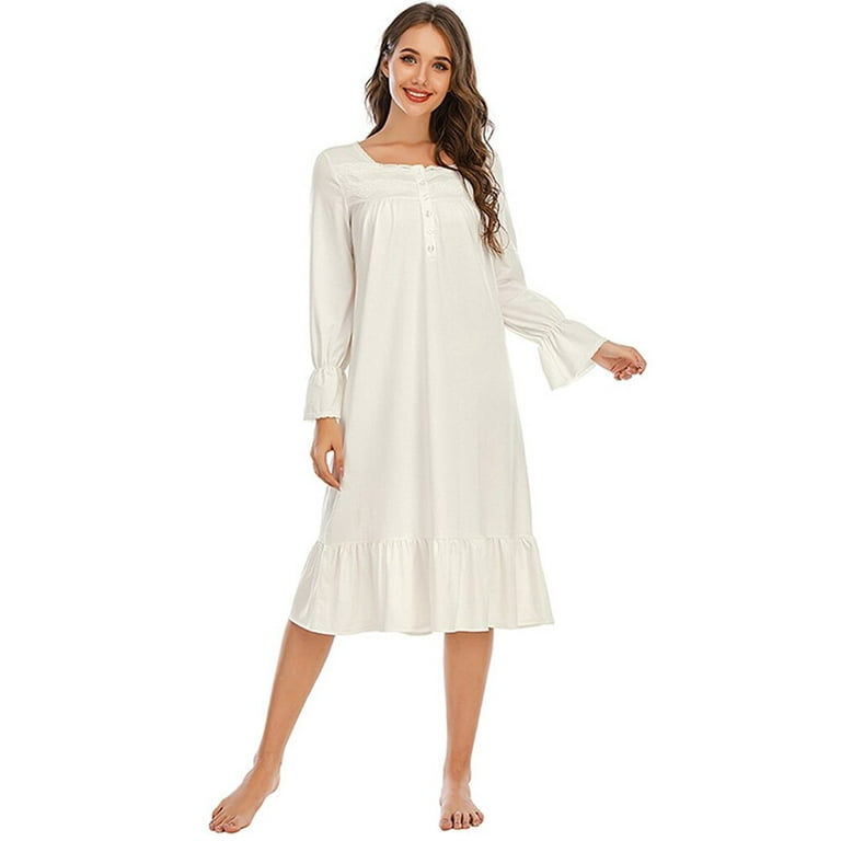 Clearance Sale!White Nightgown Sleepwear Women Spring Autumn Long Sleeve  Nightdress Ladies Loose Comfortable Princess Nightgowns A XXL 