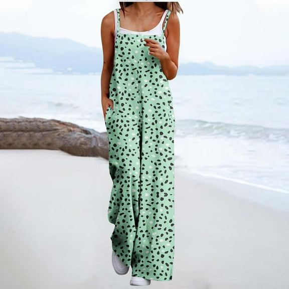 Wide Leg Jumpsuits for Women Dressy Casual Summer Rompers Smocked Sleeveless Floral Jumpers with Pockets Multicolor S