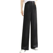 Clearance-Sale Wide Leg Pants for Women Solid Color High Waist Casual Full Length Straight Work Pants for Women Button Loose Formal Ruched Womens Dressy Pants Weekly-Deals（Black,M）