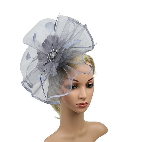 Clearance Sale! Women Hat Headwear Church Feather Clip Fascinators Hat Wedding Party Cap for Grey One Size