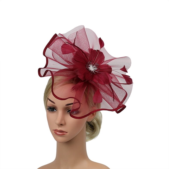 Clearance Sale! Women Hat Headwear Church Feather Clip Fascinators Hat Wedding Party Cap for Wine One Size