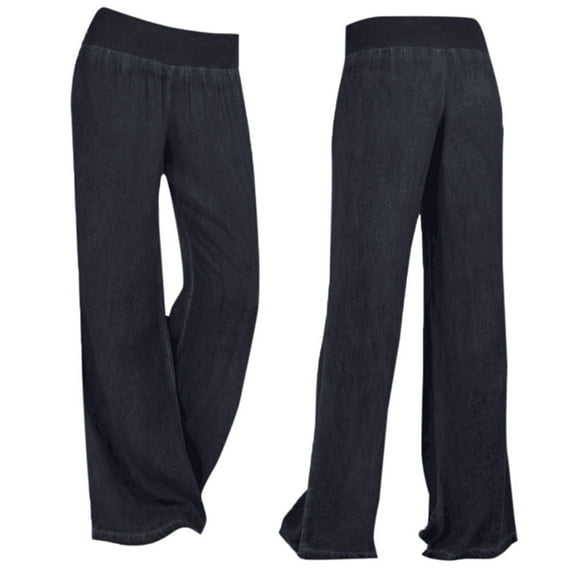 Clearance Sale! Women High Waisted Wide Leg Jeans Baggy Denim Pants Long Palazzo Pants Elastic Vintage Casual Comfy Boyfriends Jeans Black L