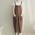 thumbnail image 1 of Women Long Casual Loose Bib Pants Overalls Baggy Rompers Jumpsuits with Pockets Brown S, 1 of 6