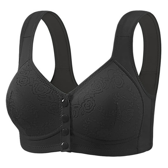 Women'S Front Closure Posture Support Bra, Zenchic Anti-Sagging Comfort Bra For Seniors, Breathable Wireless Design, Lightweight Everyday Wear, Back Pain Relief Black 36 Size