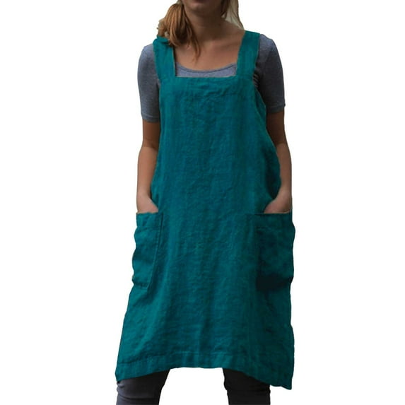 Clearance Sale!! Women’S Pinafore Square Apron Baking Cooking Gardening Works Cross Back Cotton/Linen Blend Dress with 2 Pockets Apron Pinafore Dress Garden Women Cotton Pinafore Work Dress Gn2 5Xl