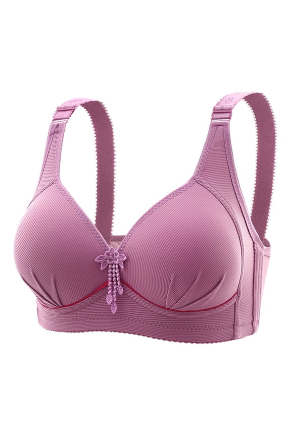 Women'S Plus Size Posture Support Bra, Anti-Sagging Wireless Comfort, Breathable Thin Padding, Side Support Design, Full Coverage Gathered Cup Purple E Size