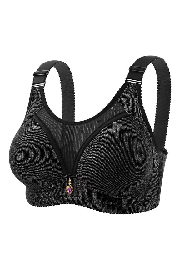 Women'S Posture Support Bra For Seniors, Anti-Sagging Comfort Fit, Breathable Wireless Support, Back Pain Relief, Full Coverage Design Black C Size