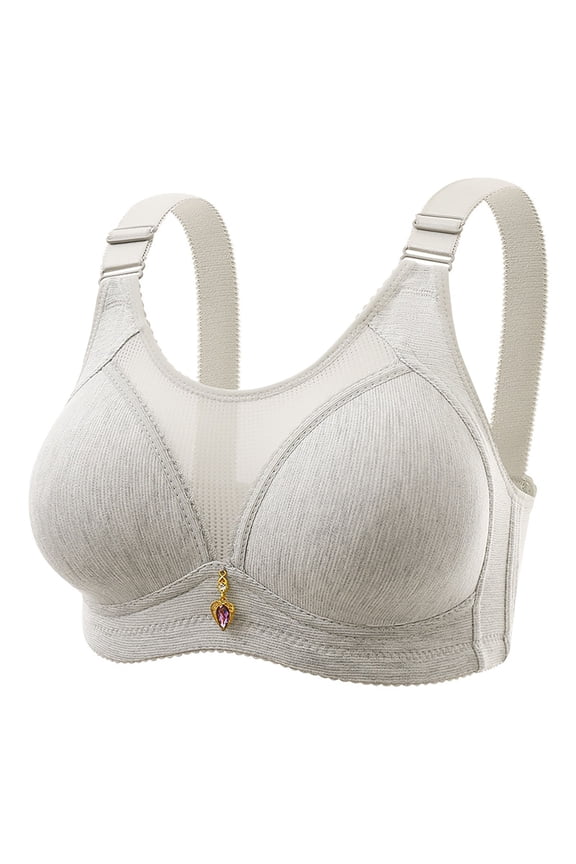 Women'S Posture Support Bra For Seniors, Anti-Sagging Comfort Fit, Breathable Wireless Support, Back Pain Relief, Full Coverage Design Grey D Size