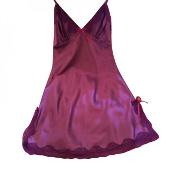 Clearance Sale!Women Soft Silk Suspenders V-neck Solid Color Comfortable Lace Nightdress Purple