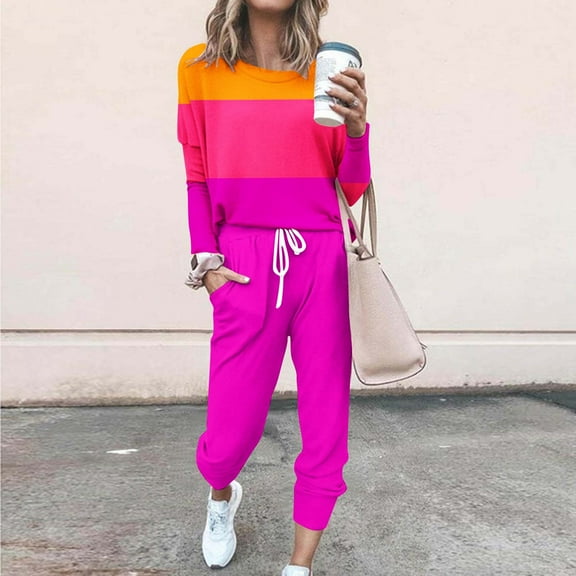 Clearance Sale Women Sweatsuits Sets 2023 Clearance Sale Lounge Sets for Women Sweatsuit Set Plain Color Block Two Piece Outfit Long Sleeve Jogger Pant Workout Athletic Tracksuits