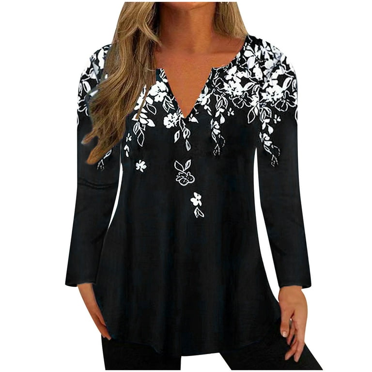 Clearance-Sale Women Tops Plus Size Long Sleeve Tops for Women 2023 Loose  Fit V-Neck Floral Printing Casual Shirts for Women Holiday Fashion ELegant