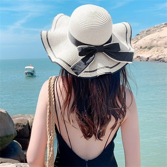 Clearance Sale!! Women's Beach Sun Straw Hat Uv Upf 50+ Travel Foldable Brim Summer Uv Hat Spring Summer Mesh Sunshade Hat Flower Temperament Wedding Dress Hat Sun Hat Fashion Hat for Woman White