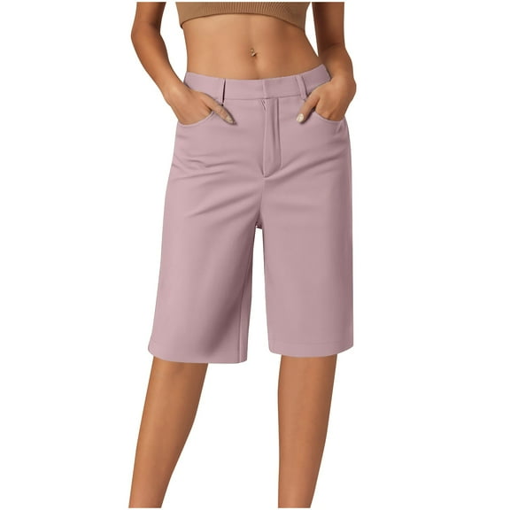 Women's Bermuda Shorts High Waisted Straight Leg Comfortable Stretch Casual Summer Shorts Hiking Travel Outdoor Walking Beach Vacation Outfits Pink S Size