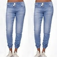 thumbnail image 1 of Pxiakgy Women's Denim Stretch Joggers Drawstring Elastic Waist Pull On Jeans Casual Baggy Jeans Cropped Low-Rise Jeans with Pockets Light blue XXL, 1 of 4