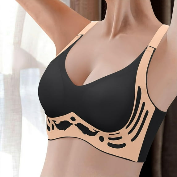 Women's Full Support Wireless Bra Lift & Shape Technology Plus Size Comfortable Seamless Design for Mature Women High Impact Coverage Black XL Size