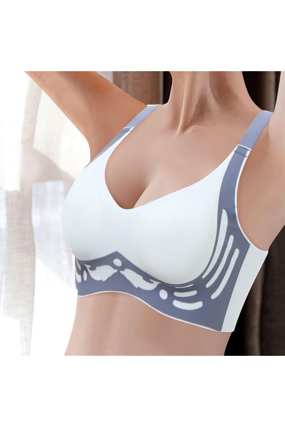 Women's Full Support Wireless Bra Lift & Shape Technology Plus Size Comfortable Seamless Design for Mature Women High Impact Coverage Blue XXL Size