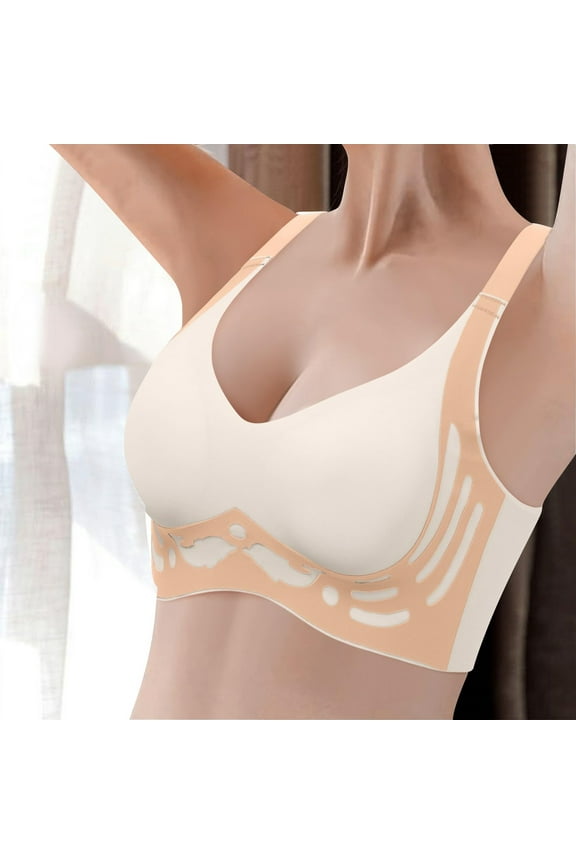 Women's Full Support Wireless Bra Lift & Shape Technology Plus Size Comfortable Seamless Design for Mature Women High Impact Coverage White XXXXL Size