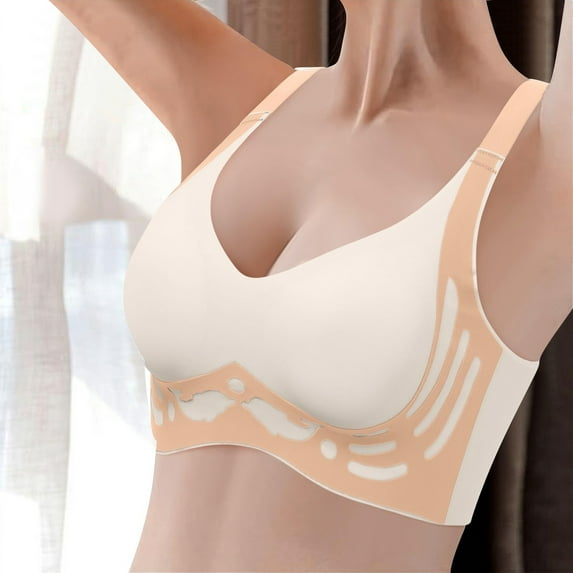 Women's Full Support Wireless Bra Lift & Shape Technology Plus Size Comfortable Seamless Design for Mature Women High Impact Coverage White M Size