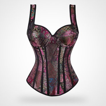 Women’s Lace Up Gothic Bustier Corset – Overbust Burlesque Waist Cincher (S/M-6XL)