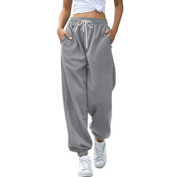 Clearance Sale! Women's High Waist Sweatpants Joggers With Pockets Casual Lounge Pants Loose Lightweight Comfy Workout Athletic Winter Fall Elastic Waist Tapered Leg Grey XXL Size