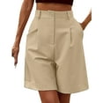 thumbnail image 1 of Clearance Sale! Women's High Waist Wide Leg Bermuda Shorts Casual Knee Length Shorts With Pockets Elastic Waist Summer Wear Stretchy Fit Khaki XL Size, 1 of 8