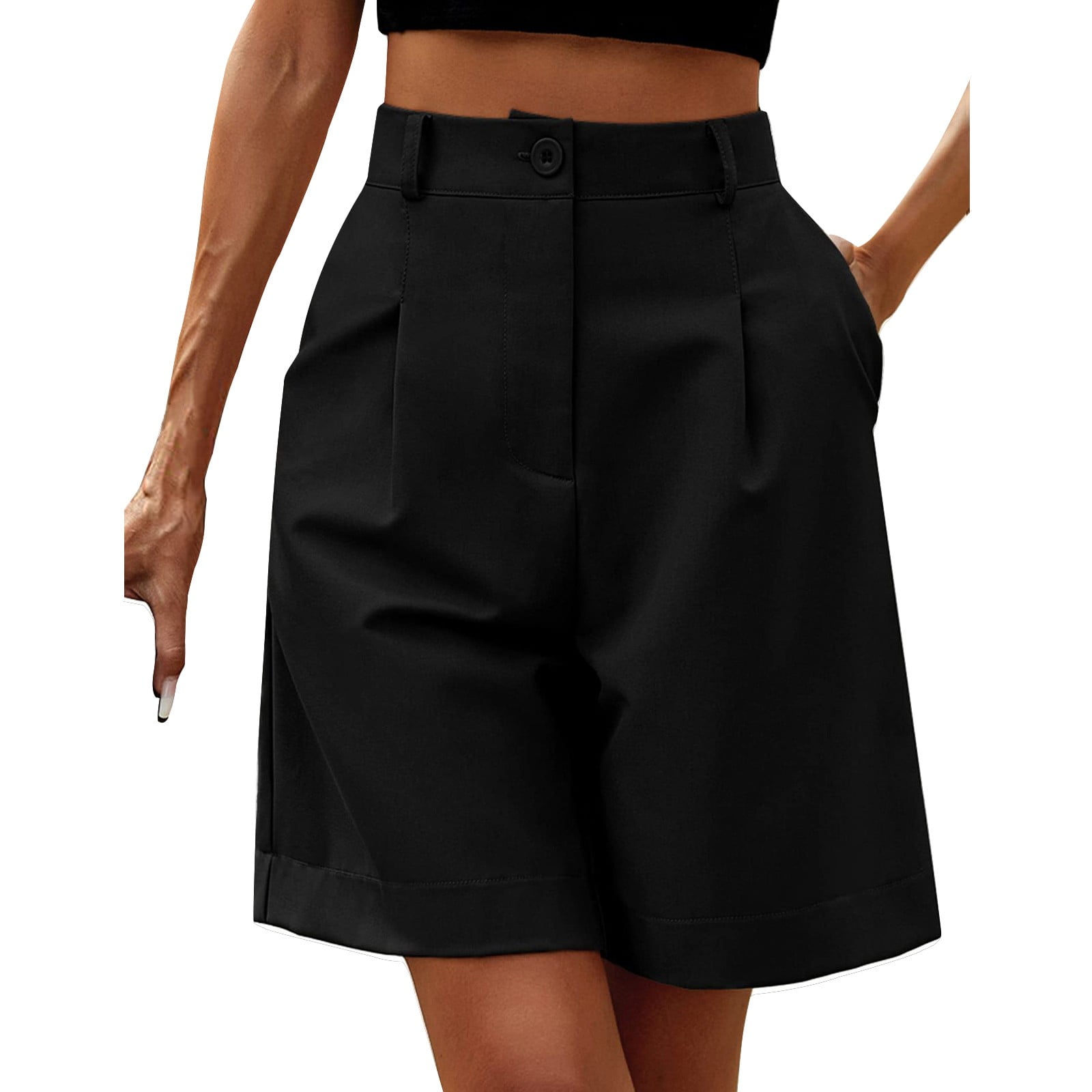 Chiclily Knee Mid-Length High Waistband Fashion Shorts, Wide Chiclily Knee Mid-Length High Waistband Fashion Shorts, Wide