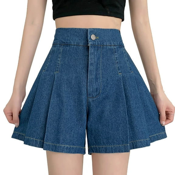 Clearance Sale! Women's High Waisted Jean Shorts Wide Leg Flared Denim Shorts With Pockets Stretchy Comfortable Casual Summer A-Line Pull On Blue XL Size