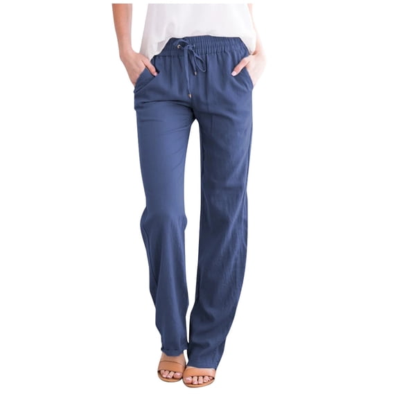 Clearance Sale Women's Trousers Elasticated Waist Pants Straight Leg Slacks Drawstring Trousers Wide Leg Pants Solid Color Slacks Pockets Trousers Plus Size Pants Hiking Slacks