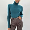 thumbnail image 1 of Clearance Sale!! Women's Turtleneck Sweaters Long Sleeve Shirts Ribbed Knit Slim Fit Sweaters T Shirt Basic Casual Tee Tops Light blue One size, 1 of 7