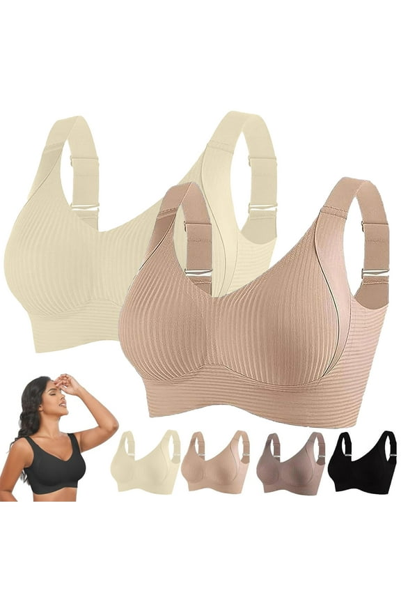 Clearance Sale! Women's Wireless Sports Bra 2-Pack Breathable Ribbed Bralette with Adjustable Straps & Light Padding, Comfortable for Everyday Workouts Clear XXXL Size
