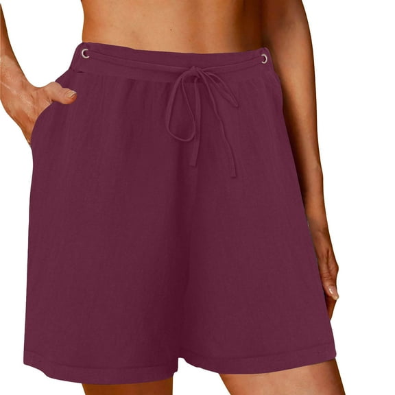 Clearance Sale! Womens Athletic Shorts, Women's Linen Shorts Solid Color Comfortable Elastic Wide Leg Casual Shorts