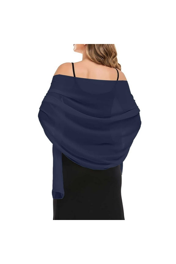 Clearance Sale! Womens Elegant Chiffon Shawl Silky Soft Wedding Scarf Bridal Evening Dress Wrap Lightweight Sheer Fashion Accessory Navy L Size