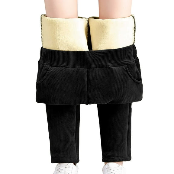 Pxiakgy Womens Sherpa Fleece Lined Thermal Jeans Winter High Waisted Thick Corduroy Pants Slim Fit Stretch Warm Tights Black L