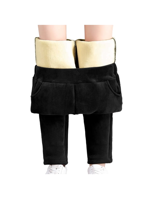 Womens Sherpa Fleece Lined Thermal Jeans Winter High Waisted Thick Corduroy Pants Slim Fit Stretch Warm Tights Black L