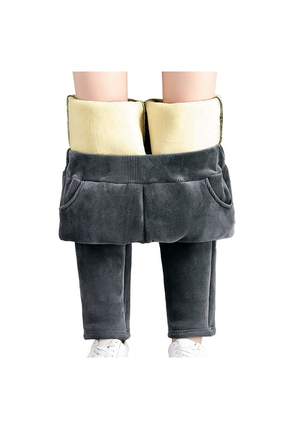Clearance Sale! Womens Sherpa Fleece Lined Thermal Jeans Winter High Waisted Thick Corduroy Pants Slim Fit Stretch Warm Tights Grey Xxl