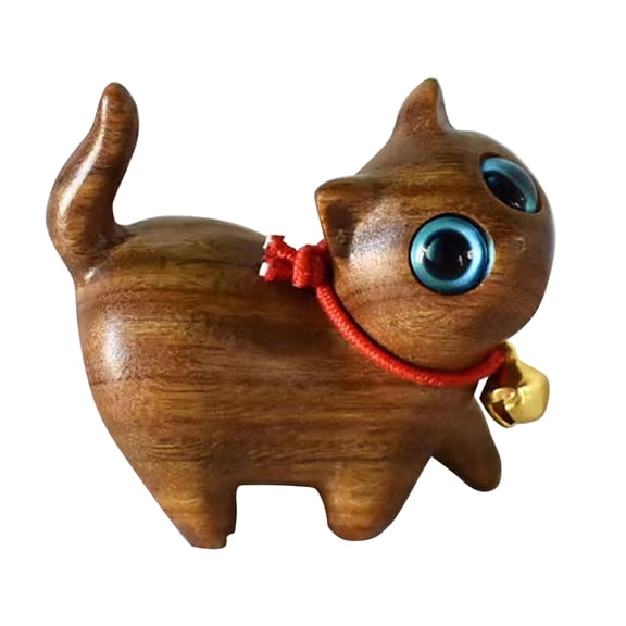 Clearance Sale!Wood Cute Cat,2" Sandalwood Hand Carved Kitten Wood Statue,Treasure Cat Sculpture Desk Decoration,Lovely Gift,Figurine Home Table Decoration for Living Room