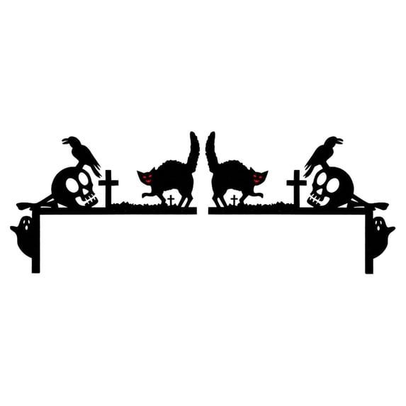 Clearance Sale | Wooden Door Corner Decoration Set, Skull and Black Cat Design for Halloween Entrance and Wall Accent