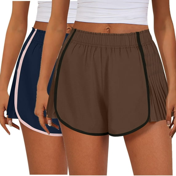Clearance Sale! Workout Shorts Women, 2PC Women's Summer Solid Color Sexy Elastic Waist Side Pleated Casual Shorts