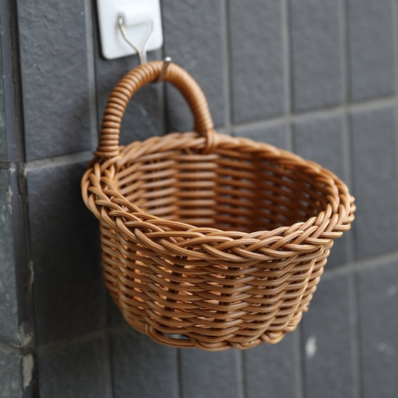 Clearance Sale!Woven Hanging Basket Wall Storage,Farmhouse Rattan Flower Bin Kitchen Onion Organizer Rustic Handle Basket Container for Ginger Garlic,Boho Fruit Basket for Plants, Flowers