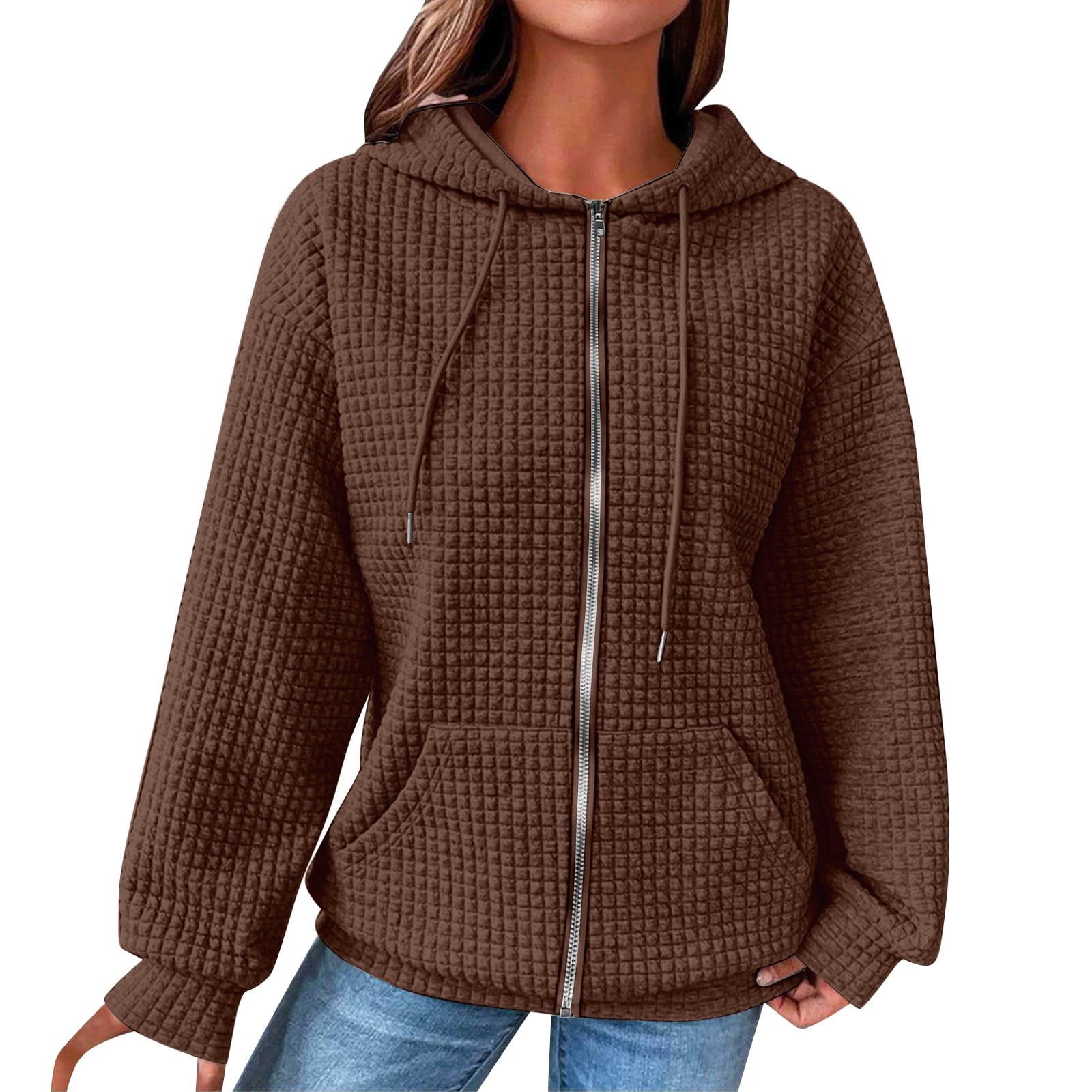Clearance Sale Zip up Hoodie Women Ladies Solid Color Solid Chain Long Sleeve Paneled Ladies Sweater Walmart