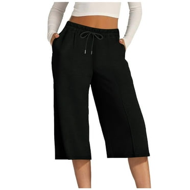 OGLCCG Womens Capri Pants Casual Wide Leg Drawstring Comfy Lounge Yoga Pants Loose Fit Summer Capris Sweatpants with Pockets