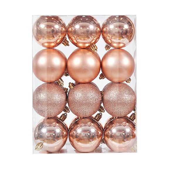 Clearance Sales Bigersell Shatterproof Christmas Ball Ornaments Set New 24PCS Christmas Tree Ornament Pendant Party Supplies Tree Hanging Plastic Ball 3cm/1.18in Rose Gold
