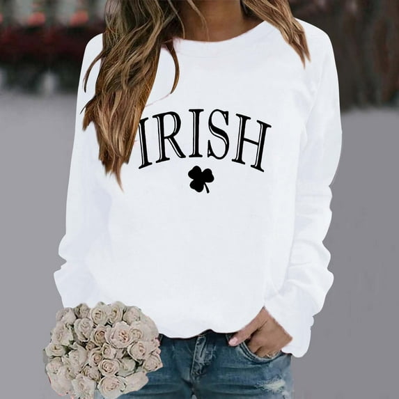 Clearance Sales Crewneck Sweatshirts Women IRISH Women's Fashionable Round Neck Casual Floral Print Long Sleeve T Shirt