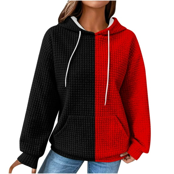 S Buigttklop Oversized Hoodies for Women,Fall Fashion 2024 Waffle Hooded Sweatshirts Drawstring Long Sleeve Pullover Hoodies
